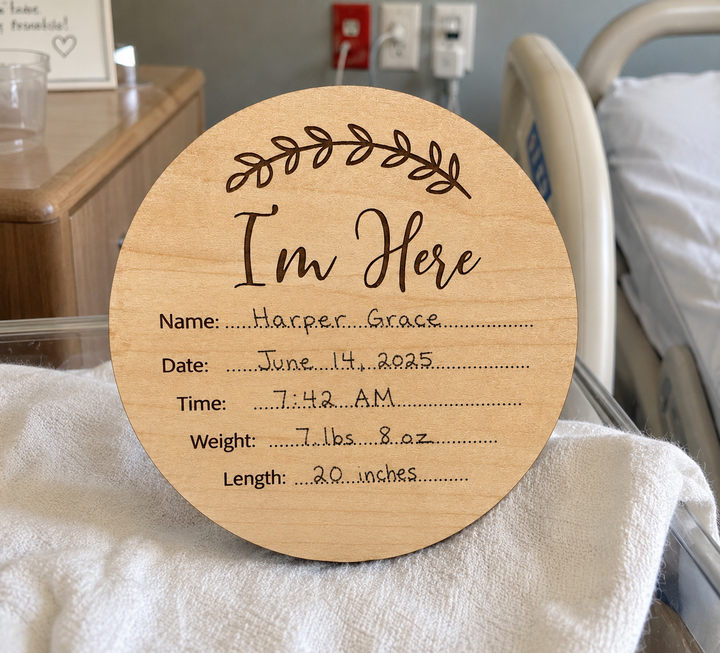 Laser engraved birth stats decor for baby announcement - i&