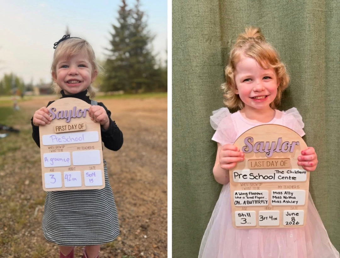 Personalized wooden school photo prop for first and last day