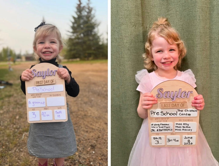 Personalized wooden school photo prop for first and last day
