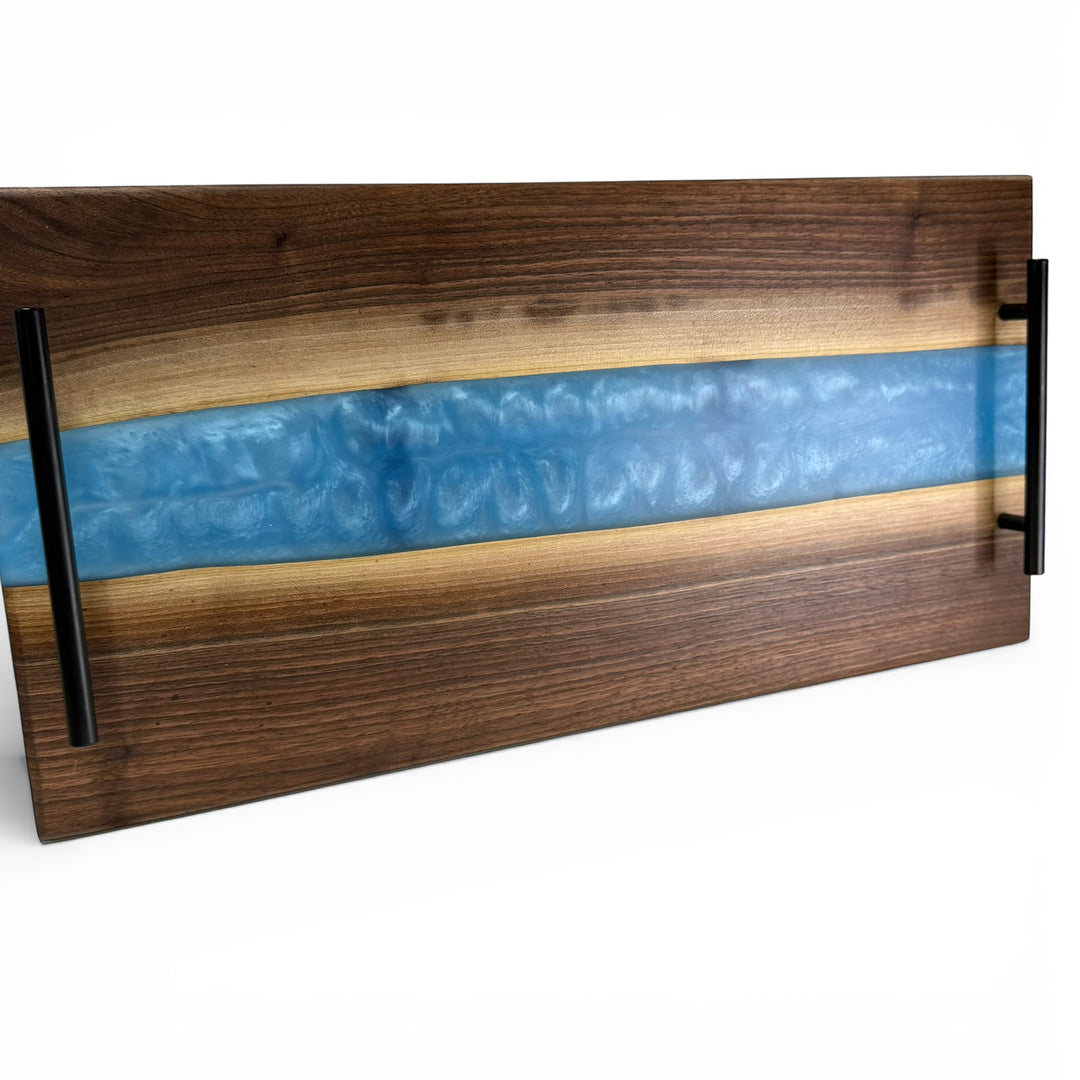 Blue Epoxy charcuterie board handcrafted walnut 24" x 12"