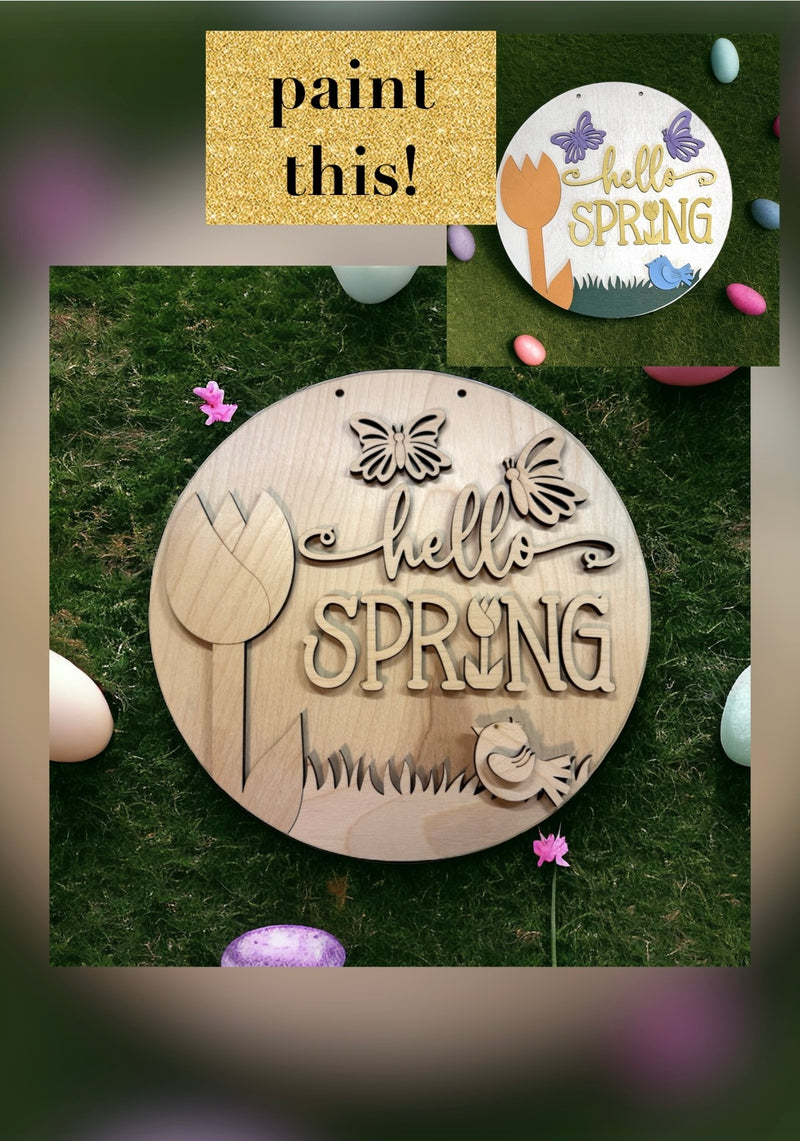 DIY Hello Spring Paint Kit -  Craft Blank 11.75"