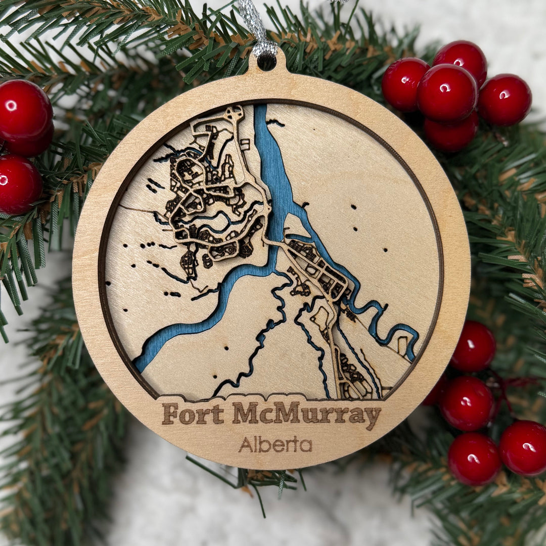 Fort McMurray 3D Map Ornament | Layered Wooden Hometown Keepsake