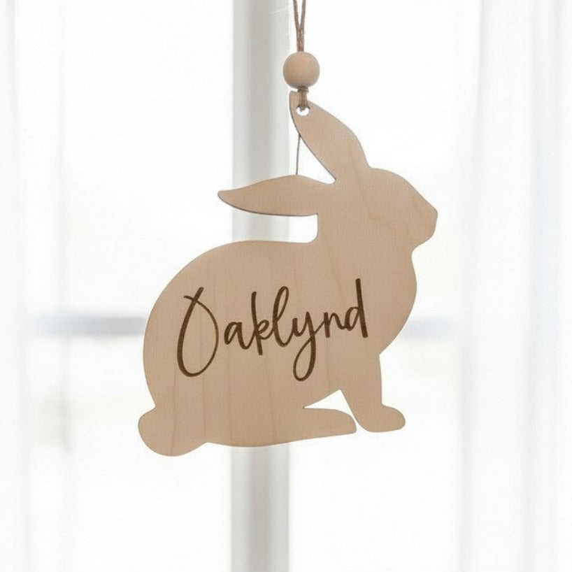 Wooden rabbit-shaped ornament with &