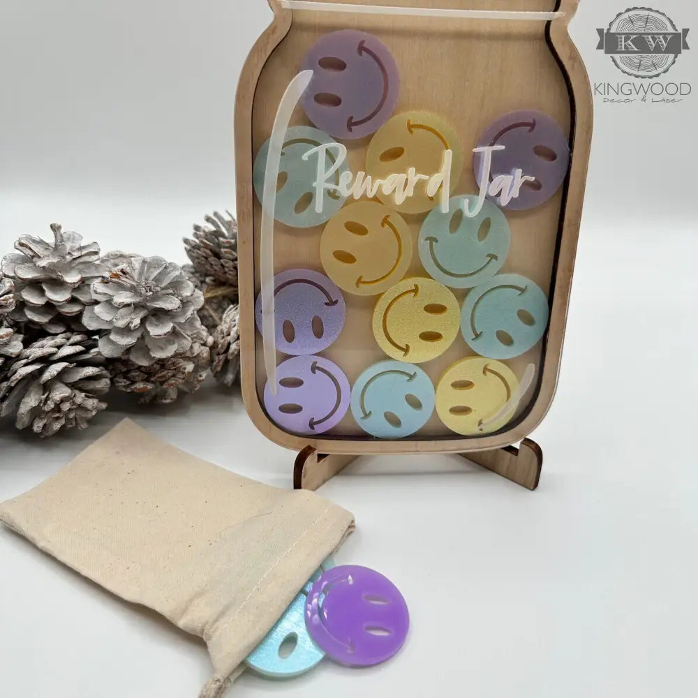 Baby and toddler reward jar set with tokens stand 3d laser