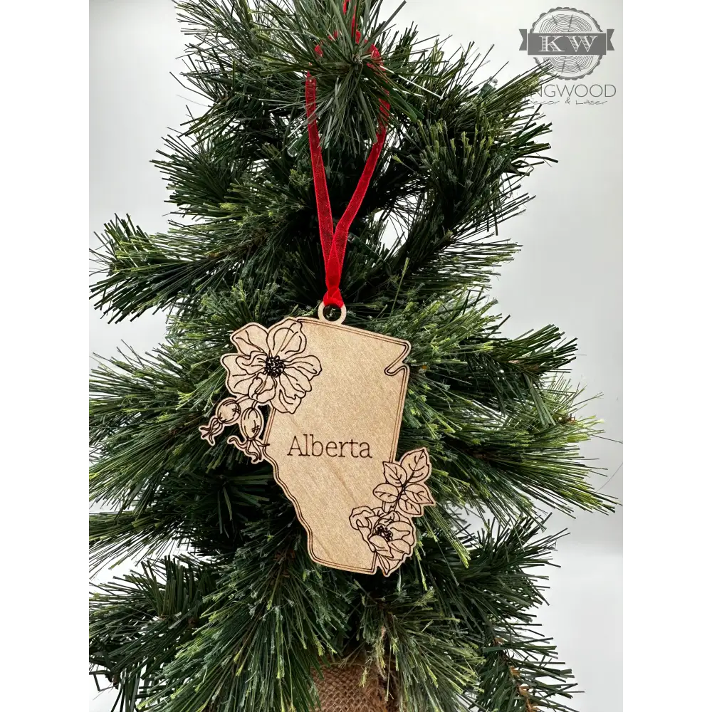 Alberta-shaped wooden canadian provincial christmas ornament for provincial christmas decor