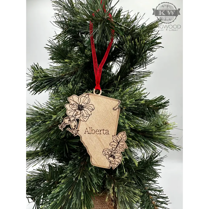 Alberta-shaped wooden canadian provincial christmas ornament for provincial christmas decor