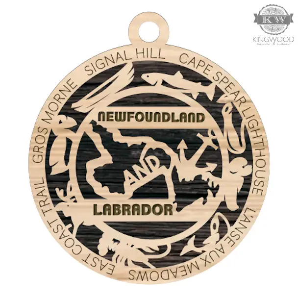 Wooden Newfoundland and Labrador ornament for Canadian provincial Christmas decor