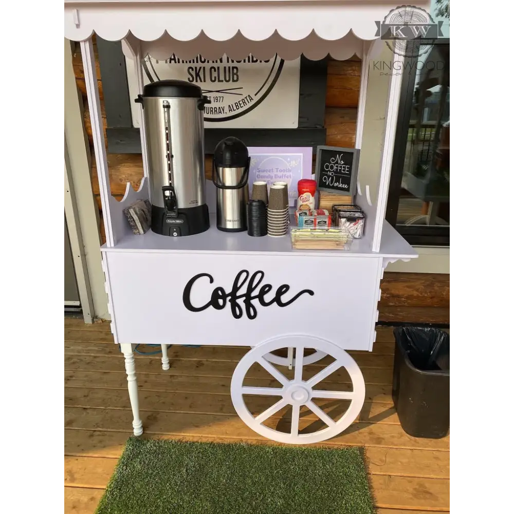 Laser cut white coffee cart decor for home with custom name sign display