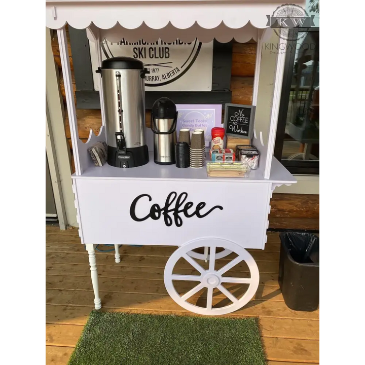 Laser cut white coffee cart decor for home with custom name sign display