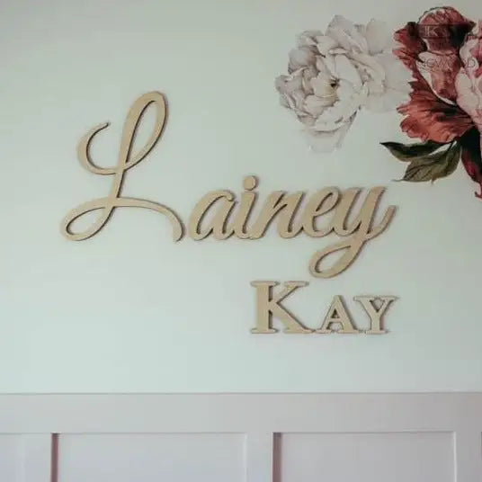 Laser cut wooden name decor sign for personalized home decor and cutting boards