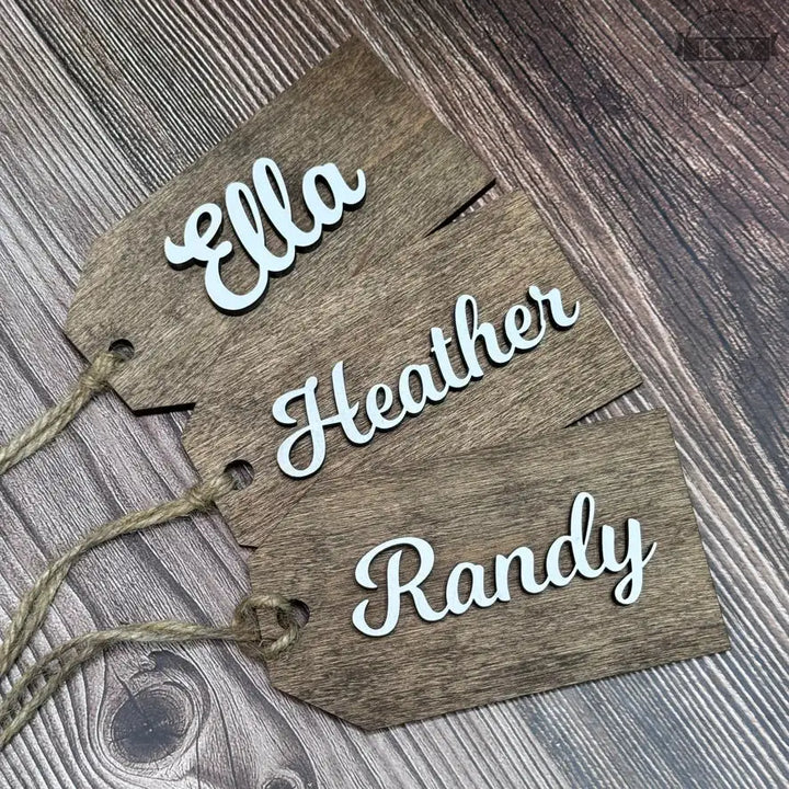 Laser cut personalized wooden name tags for custom wooden Christmas stockings ornament