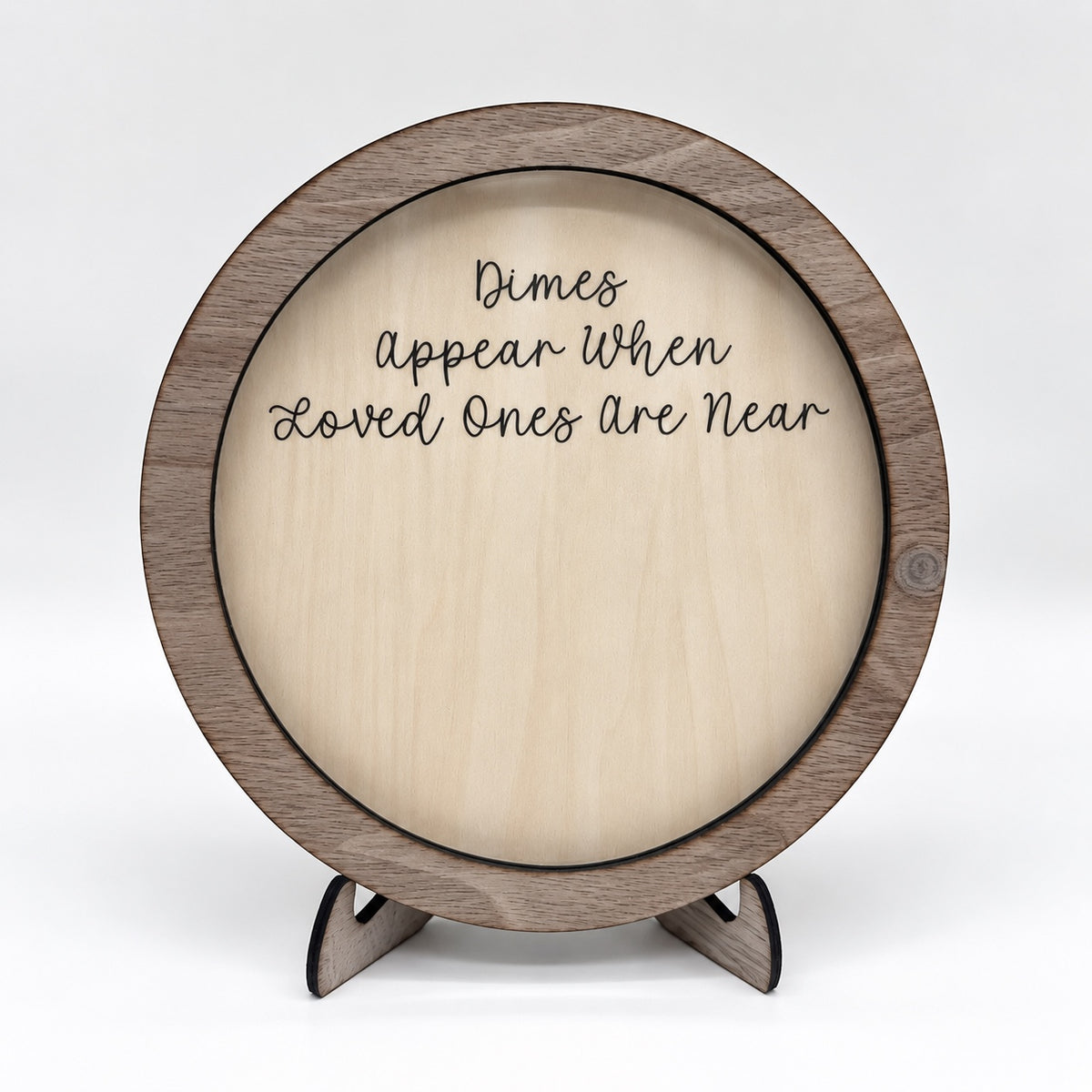 5.75 inch wooden Dimes Appear When Loved Ones Are Near dime holder with stand