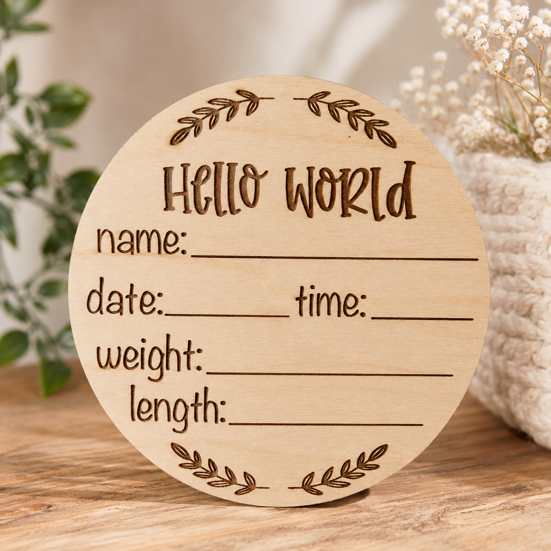 Laser engraved birth stats decor for baby announcements