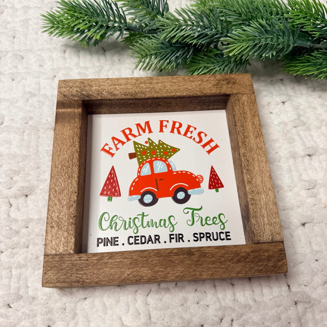 Farm Fresh Christmas Trees red truck 6 x 6 inch framed Christmas sign