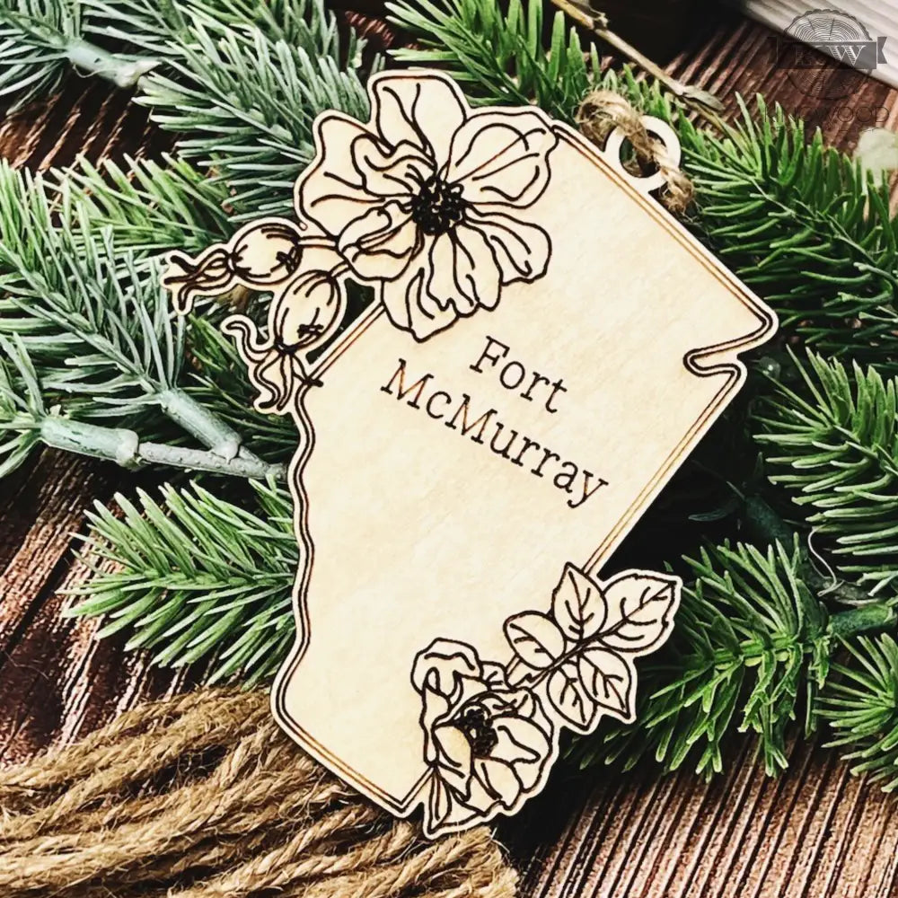 Fort mcmurray map laser engraved maple ornament decor 3d