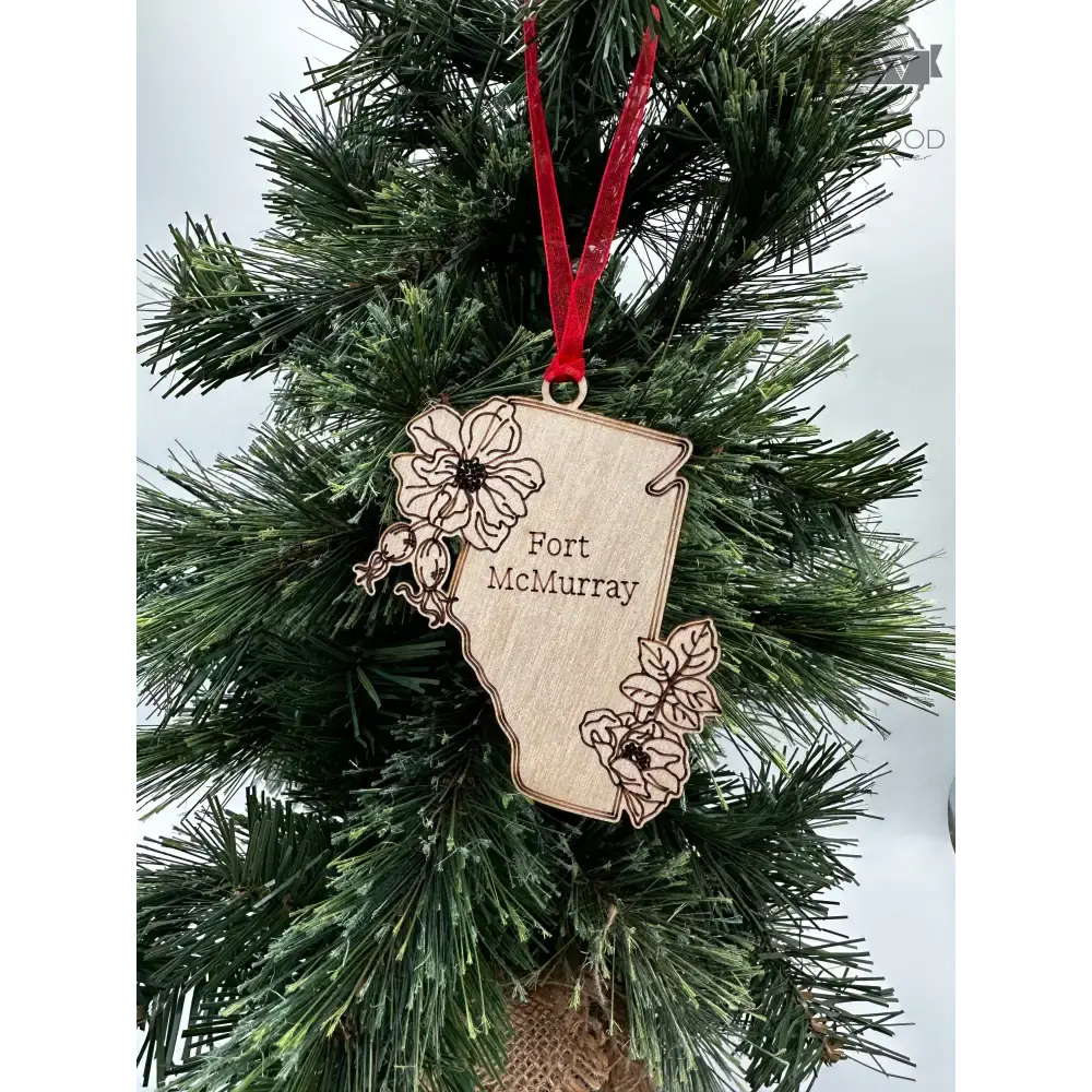 Fort mcmurray map laser engraved maple ornament decor 3d