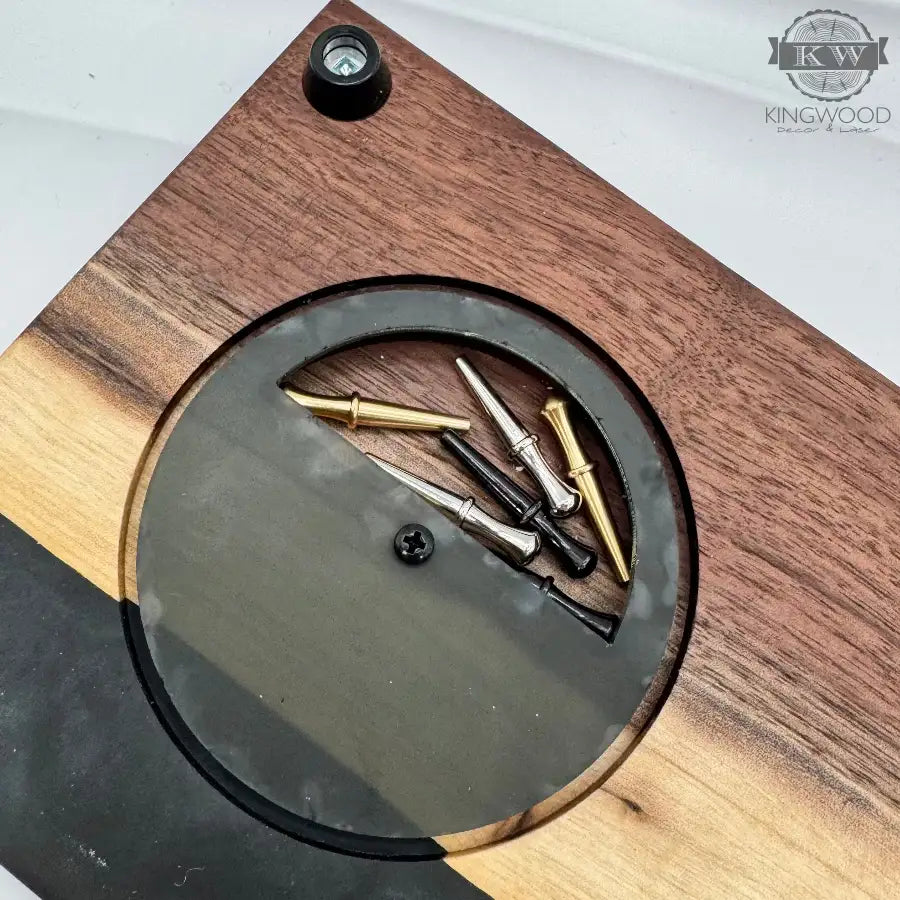 Handcrafted live edge walnut cribbage board with epoxy