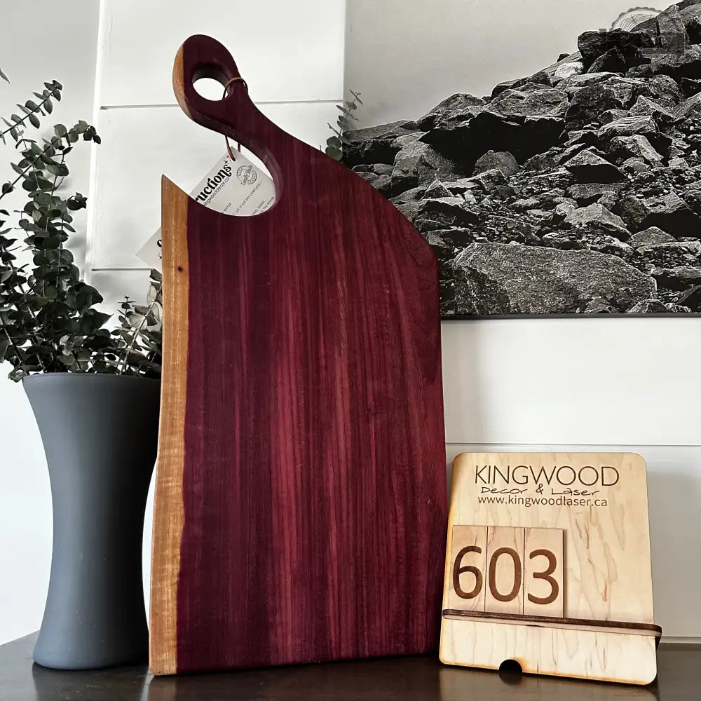 Handcrafted purple heart charcuterie board live edge