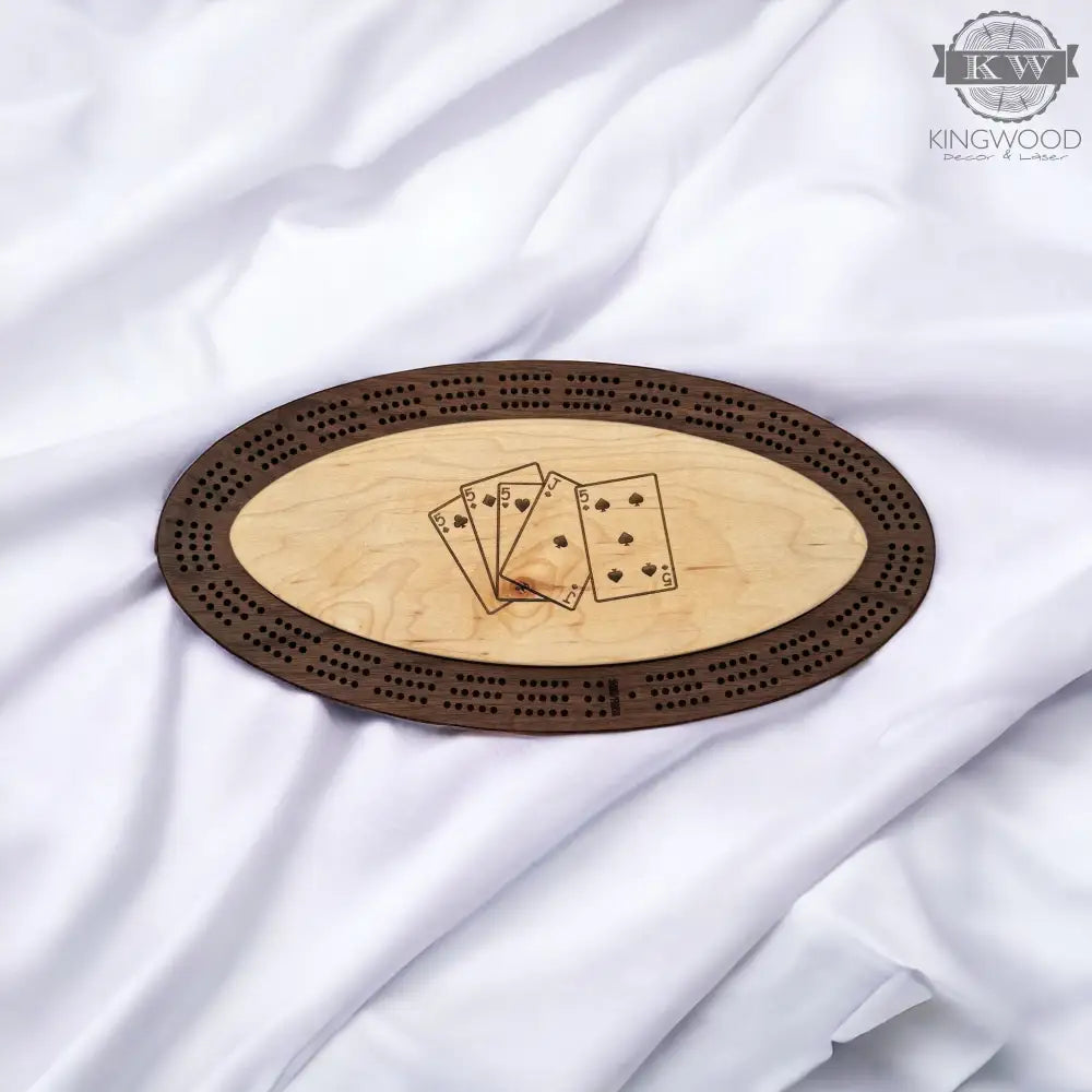 Handcrafted walnut cribbage board with metal pegs