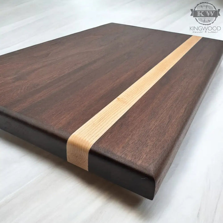 Handcrafted walnut and maple cutting board with food-safe