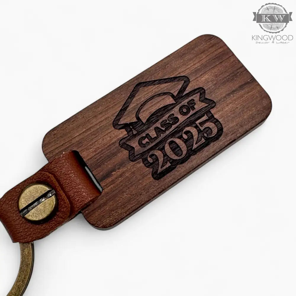 Handcrafted wooden keychain with leather loop, ideal for decor or personalized gifts