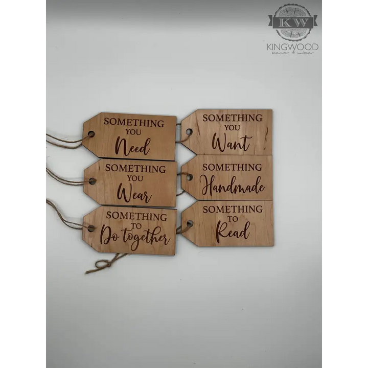 Handmade wood gift tag set for intentional gifting 3d laser