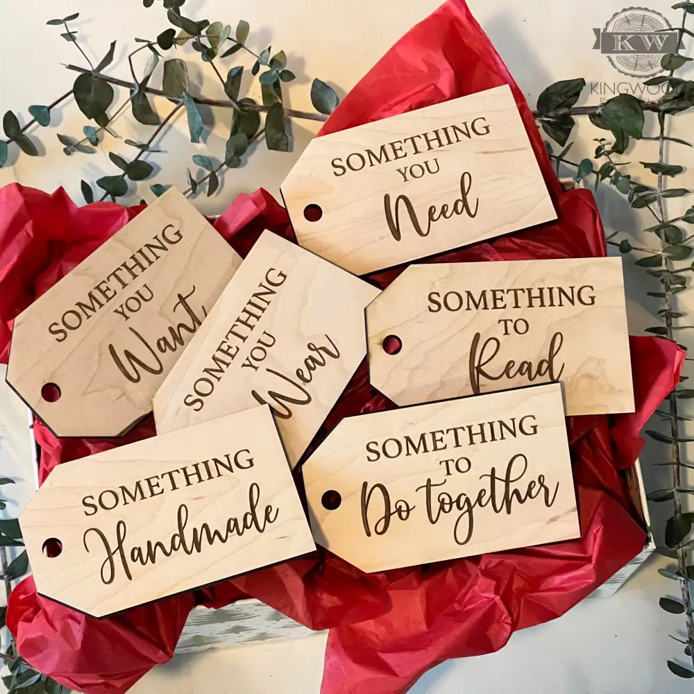 Handmade wood gift tag set for intentional gifting 3d laser