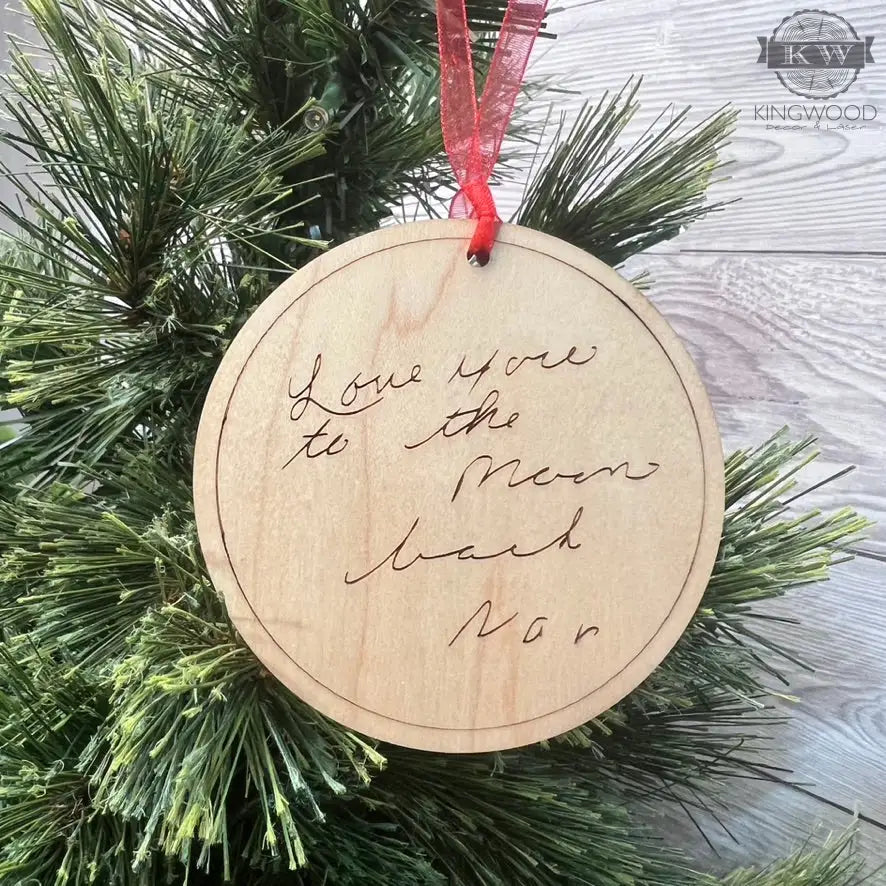 Handwriting laser engraved christmas ornament maple wood