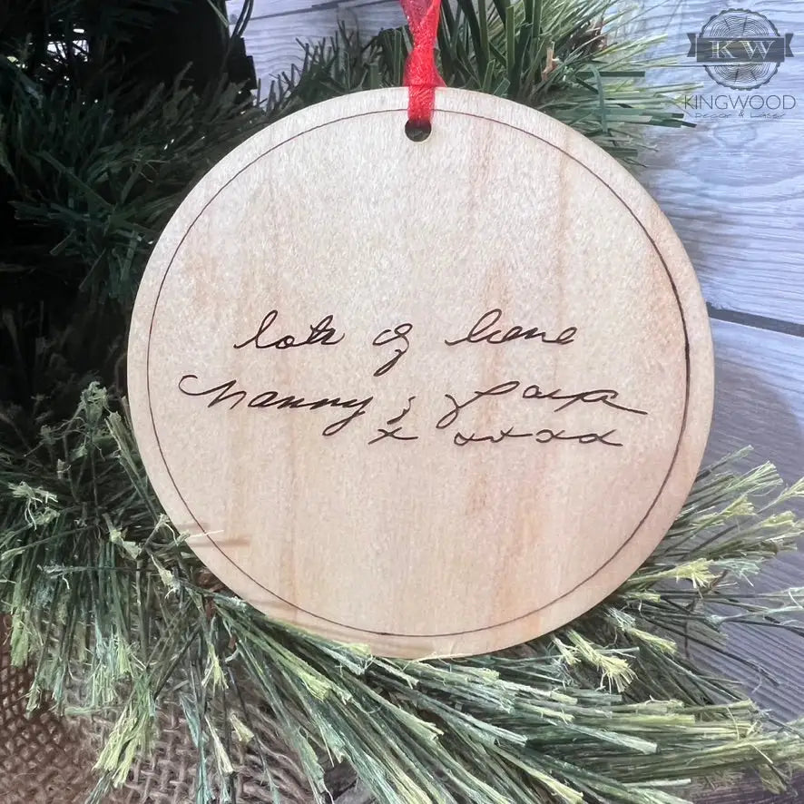 Handwriting laser engraved christmas ornament maple wood