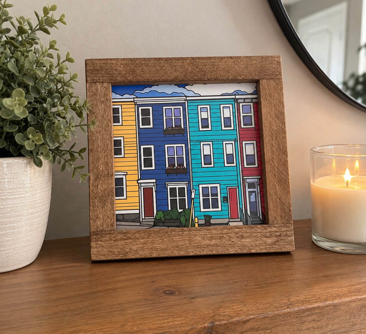 Newfoundland Row Houses Framed Sign - 6 x 6 in.