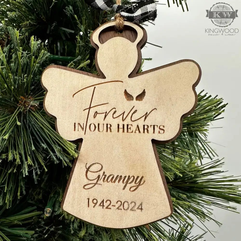 Laser engraved angel memorial ornament for christmas decor