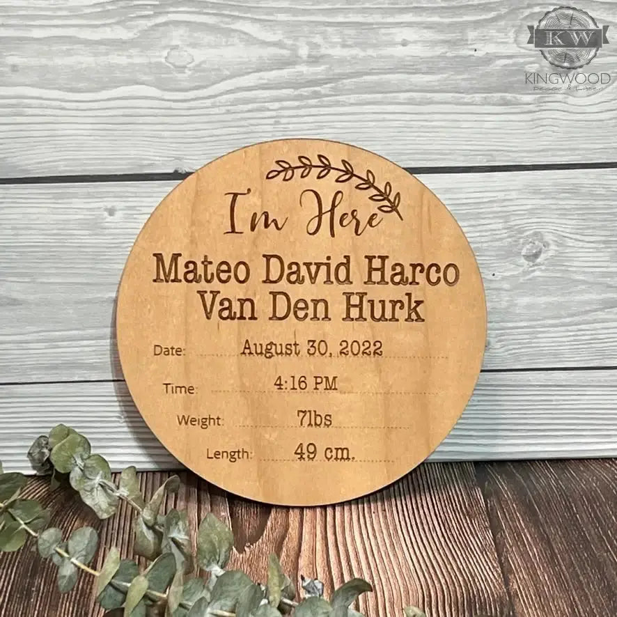 Laser engraved wooden birth announcement plaque for baby decor and cutting boards