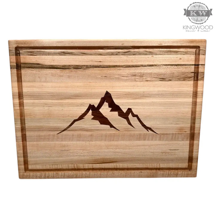 Maple cutting board with mountain inlay for kitchen decor