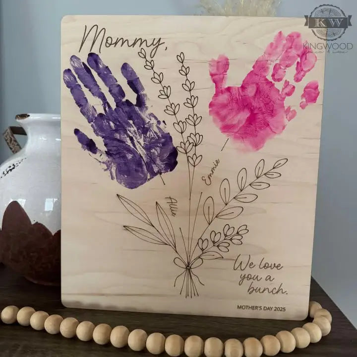 Mother’s day bouquet sign wooden decor for handprint