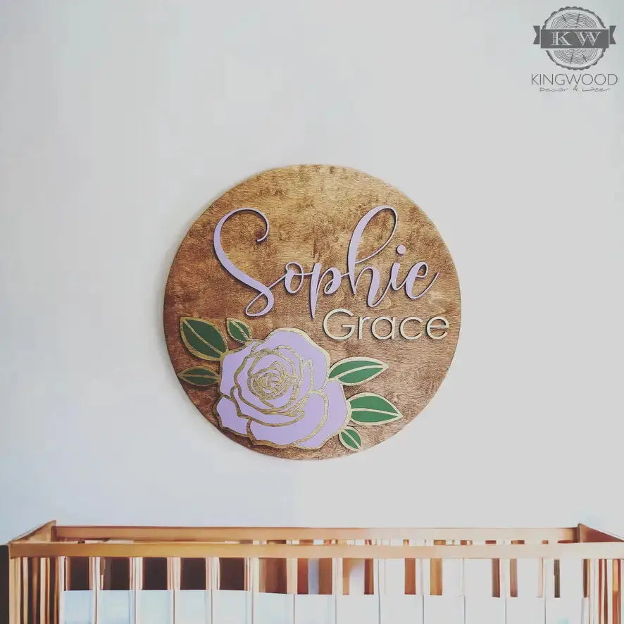 Nursery decor round name sign fort mcmurray 3d laser cut,