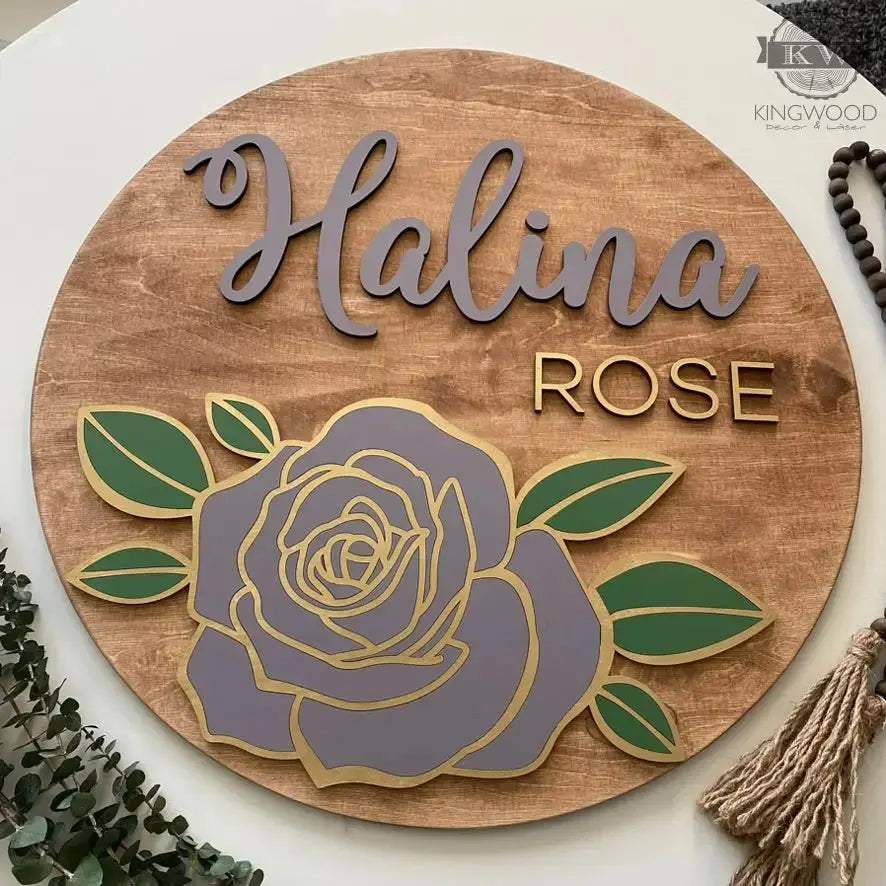 Nursery decor round name sign fort mcmurray 3d laser cut,