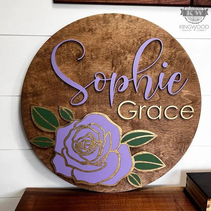 Nursery decor round name sign fort mcmurray 3d laser cut,