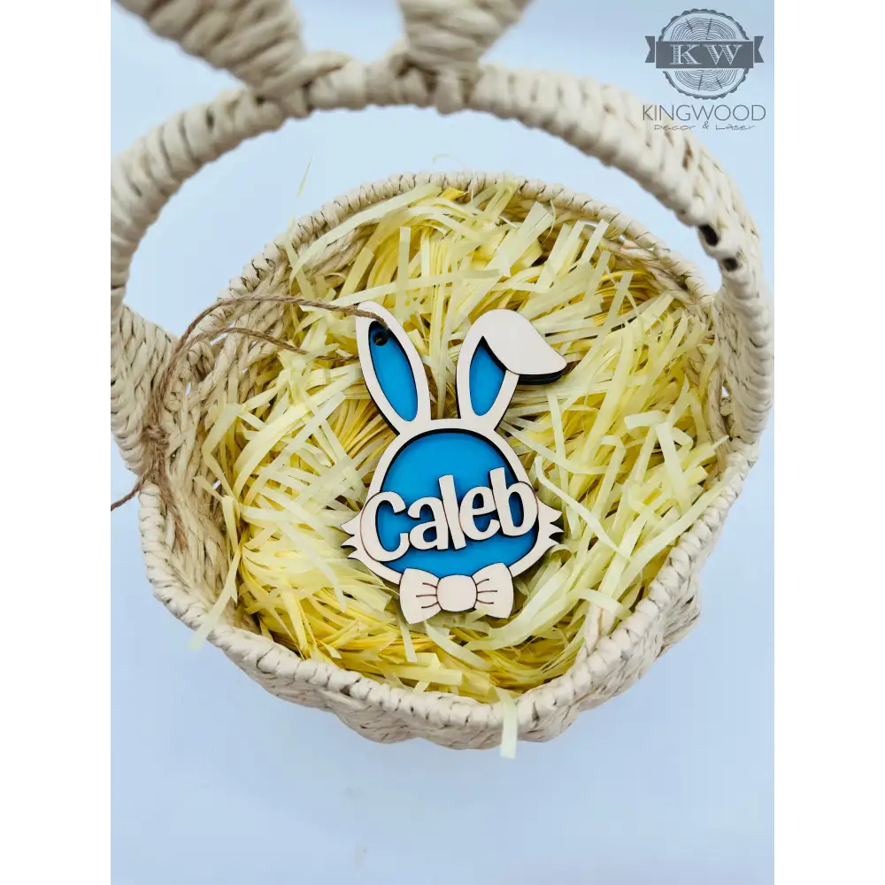 Personalized easter bunny basket tag for baskets and decor