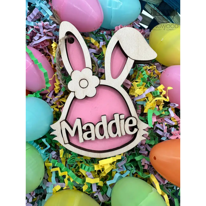 Personalized easter bunny basket tag for baskets and decor