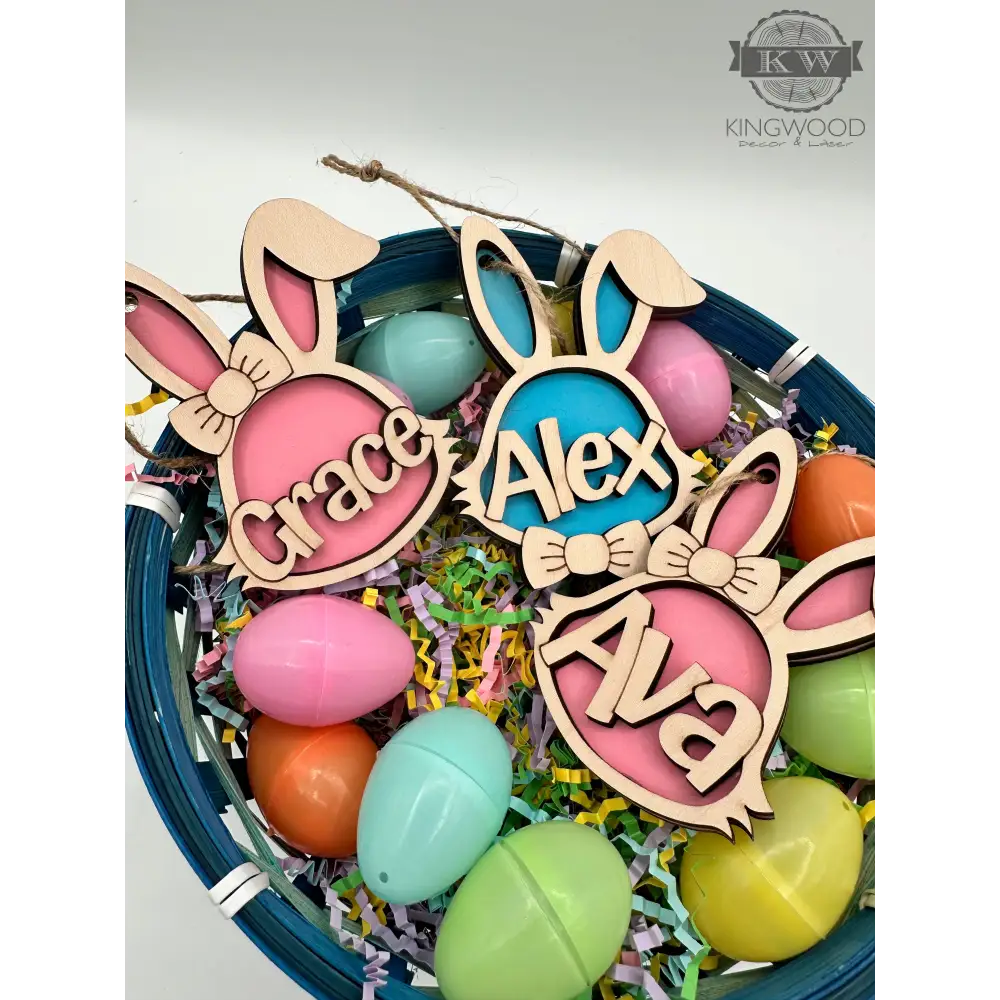 Personalized easter bunny basket tag for baskets and decor