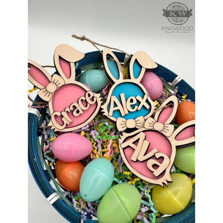 Personalized easter bunny basket tag for baskets and decor