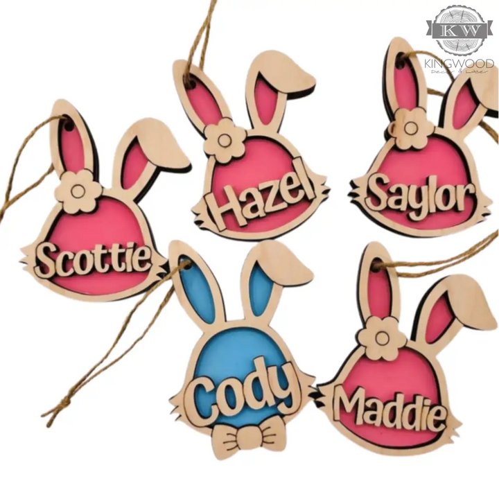 Personalized easter bunny basket tag for baskets and decor
