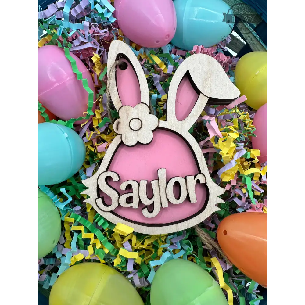 Personalized easter bunny basket tag for baskets and decor