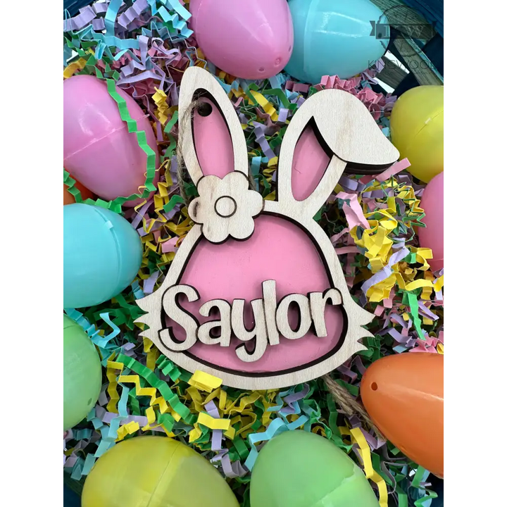 Personalized easter bunny basket tag for baskets and decor