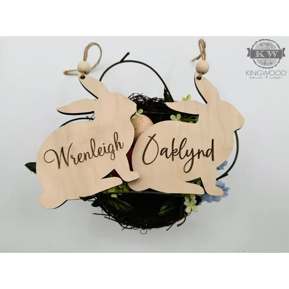 Personalized Easter Bunny name ornaments for Easter baskets, perfect for Easter decor
