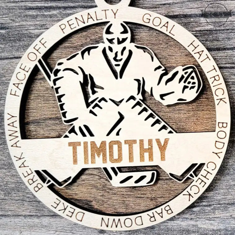 Personalized hockey ornament engraved wooden christmas tree