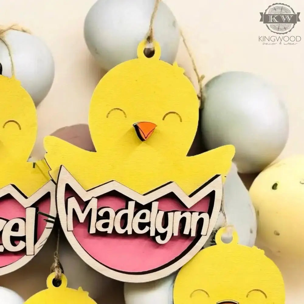 Personalized laser cut chick name tags for easter baskets