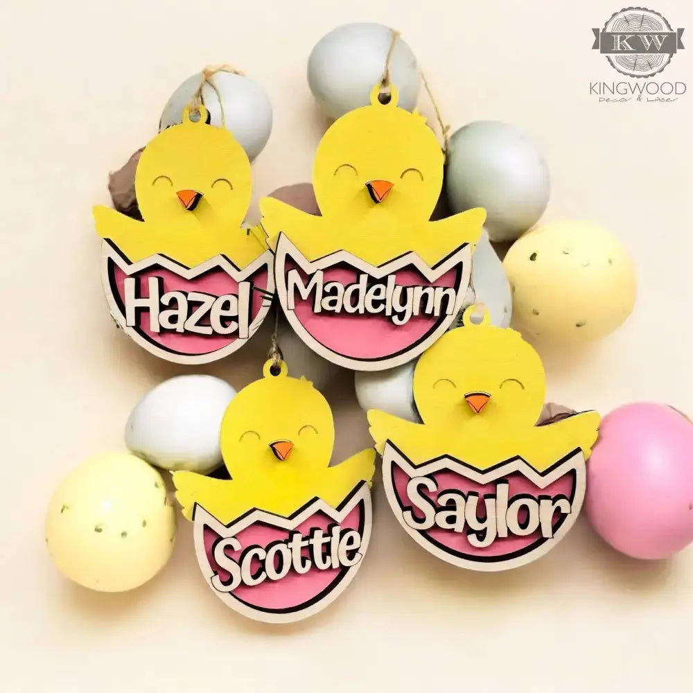 Personalized laser cut chick name tags for easter baskets
