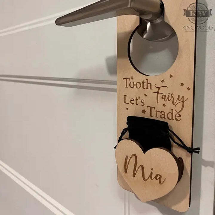 Wooden tooth fairy door hanger for kids and toddlers, perfect for tooth fairy door decor