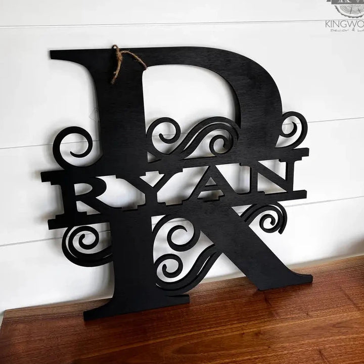 Personalized wood letter monogram sign – 11’’ tall 3d laser